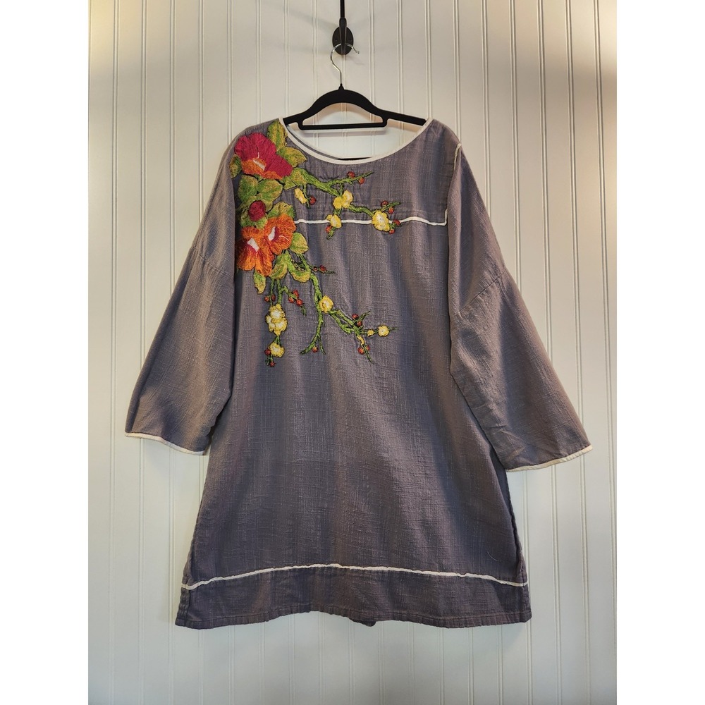 Sana Safinaz Women's Grey Woven Floral Embroidered Tunic Dress Size L Bollywood